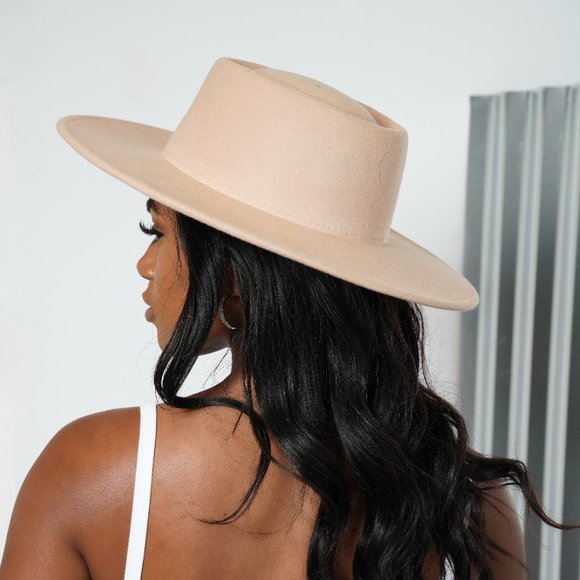 Bone Wide Brim Fedora Boater Hat